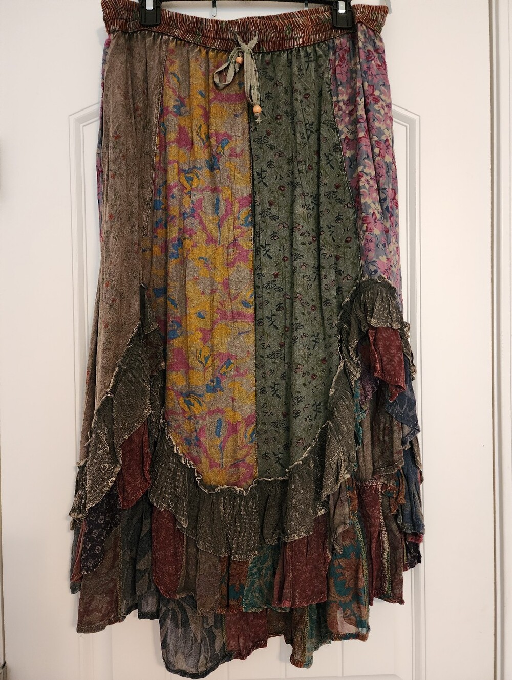 Young Threads Boho Patchwork Tiered Ruffled Maxi Skirt XL Multi-colored Fairy